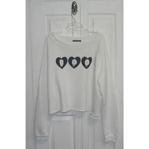 Wildfox Hearts Call Me Boo Cropped Raw Hem LS Sweatshirt in White/Black XL $130